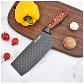 levne Kuchyňská sada-sada kuchyňských nožů, 6dílná luxusní sada nožů s dřevěným potahem, rukojeť s lehkou dřevěnou kresbou, nepřilnavý šéfkuchařský nůž z nerezové oceli s blokem na nože