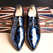 preiswerte Derby Schuhe-Herren-Schnürschuhe aus blauem Lackleder mit Schlangenmuster – Luxusschuhe für gehobene Anlässe und Partys