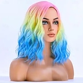 baratos Perucas de Carnaval-Peruca de Carnaval 2026 Rosa Azul Roxo Encaracolado Ondulado Curto Peruca sintética para festivais Mardi Gras Parada Cabelo para fantasia de cosplay para Feminino