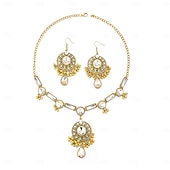 abordables Collier pour femme-Parure traditionnelle indienne de collier et boucles d&#039;oreilles ornée de pierres précieuses colorées et de perles - bijoux de mariée et de fête