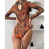 Χαμηλού Κόστους Rash Guards One Pieces-Γυναικεία Προστατευτικά Μαγιό Ολόσωμα μαγιό Γραφική Μπόχο Δίχτυ Προστασία UV Αναπνέει Μακρυμάνικο Μαγιό Σέρφινγκ Παραλία Διακοπές Άνοιξη