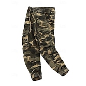 baratos Calças Cargo-Men's Cargo Pants Trousers Drawstring Elastic Waist Multi Pocket Camo Windproof Wearable Daily Outdoor Camping &amp; Hiking Streetwear Stylish ArmyGreen Khaki Micro-elastic