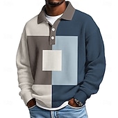 abordables Polo à blocs de couleurs pour hommes-Homme Bloc de Couleur Géométrique Chemises Polo Gaufre Texturé manche longue Polos Revers Occasionnel Athleisure Tenue quotidienne Impression 3D Printemps Automne Hiver bleu marine Bleu Ciel Vert