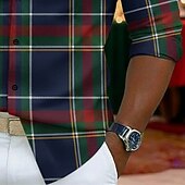 cheap Geometric Pattern-Christmas Men's Plaid Shirt Button Up Shirt Casual Dress Shirt Long Sleeve Casual Comfortable Resort Vacation Formal Dailywear Spring Fall Turndown Button Up Blue Red