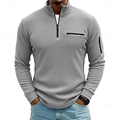 economico Polo classica da uomo-Per uomo Camicia di Velluto a Coste Polo con zip Sport all&#039;Aperto Casuale Collo Alto Colletto Mao Manica Lunga Moda Essenziale Semplice Zip a un quarto Inverno Primavera &amp; Autunno Autunno &amp; Inverno
