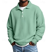 Χαμηλού Κόστους Κλασικό Πόλο Ανδρών-Ανδρικά Βάφλα Πόλο Μπλουζάκια Μπλουζάκια πόλο Επίσημο Επιχείρηση Ριμπ γιακά πόλο Μακρυμάνικο Μοντέρνα Συμπαγές Χρώμα Κουμπιά Σκέτο Φθινόπωρο Άνοιξη &amp; Χειμώνας Χαλαρή Εφαρμογή