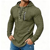 preiswerte Basic-T-Shirts-Herren T Shirt T-Shirt Langarmshirt Langarm Mit Kapuze Frühling &amp; Herbst Ganzjahres Einfarbig Mode Designer Basic Schnürung Reißverschlusstasche Urlaub Straße Lässig Dunkelgrau Schwarz Koffee Top