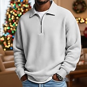 economico Natale-Per uomo Magliette Polo a Nido d'Ape Testurizzato All'aperto Casual Zip a un quarto Manica Lunga Moda Moderno Tinta unica Testurizzato Lavorato a maglia Primavera &amp; Autunno Tutte le stagioni