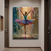 abordables Peintures portraits-Peinture à l'huile sur toile, réalisée à la main, représentant une ballerine, idéale pour décorer un studio de danse à domicile. Toile tendue sur châssis ou roulée, sans cadre.