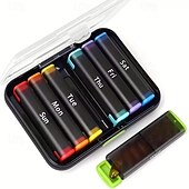 abordables stockage de bagages et de voyage-Pilulier hebdomadaire 7 jours avec 2 compartiments journaliers - format voyage, couvercle facile à ouvrir, plastique résistant, blanc - idéal pour les vitamines et l'huile de poisson &amp;stockage