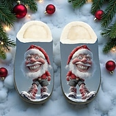 Недорогие Мужские рождественские туфли-Мужские тапочки с принтом Санта-Клауса — праздничное красное лицо Санта-Клауса со светодиодными лампами, уютные плюшевые тапочки для рождественского утра, отдыха и отдыха в праздники