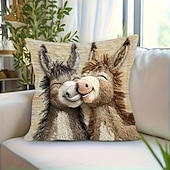  Cute Donkey Pillow Cover with 2D Flat Print Adorable Cartoon Kissing Design Soft Beige Background Decorative Cushion Case for Sofa Home Accent Decor
