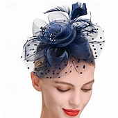 cheap Fascinators-Headdress Feathers Beads Wedding Birthday Elegant Vintage With Rhinestone Headpiece Headwear