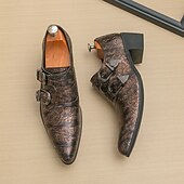 זול נעלי נזיר-נעלי גברים עם רצועות נזיר כפולות מעור דמוי עור חומות - נעלי ערב אלגנטיות לחתונות ואירועים רשמיים