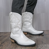 billiga Cowboy &amp; Western Boots-Vita herrstövlar i westernstil, äkta läder, cowboyinspirerad design, perfekta för utomhusevenemang, westernkläder