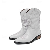 billiga Cowboy &amp; Western Boots-Vita herrstövlar i westernstil, äkta läder, cowboyinspirerad design, perfekta för utomhusevenemang, westernkläder