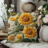 billiga Kuddtrender-Dekorativt örngott i vintagestil med solrosmotiv, 2D-tryck, mjukt polyestertyg med kuddfodral och fuskbroderi, perfekt för vår- och sommarsoffdekorationer i vardagsrummet