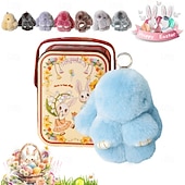cheap Easter-Easter Soft Bunny Keychain with Tin,Handmade Soft Bunny PomPom Charms Plush Keychain Rabbit Christmas Gift for Backpack,Bag Charm Gift Key Chain