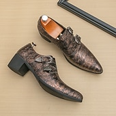 זול נעלי נזיר-נעלי גברים עם רצועות נזיר כפולות מעור דמוי עור חומות - נעלי ערב אלגנטיות לחתונות ואירועים רשמיים