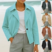 baratos Blazers e Fatos-Mulheres Blusão Jaqueta casual Para Noite Botões Tecido Confortável Moda Ajuste Largo agasalhos Manga Longa Primavera Azul Céu S