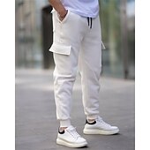 billige last cargo-Herre Cargo joggebukse Joggebukser Fleecebukser Jogger Bukser Snorer Lomme Elastisk midje عادي Komfort Varm utendørs Daglig Ut på byen Mote Fritid Svart Hvit Mikroelastisk