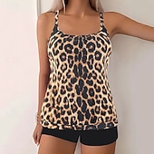abordables Tankinis-Mujer Bañadores 2 piezas Slips Traje de baño Espalda al Aire Vacaciones Ropa de playa Graphic Leopardo Escote Redondo Sin Mangas Trajes de baño