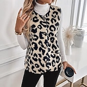 tanie Kamizelka-Damskie Kamizelka Zatrzymujący ciepło Wygodny Kolorowy blok Guziki Moda Codzienny Panterka Urlop Ulica Codzienny Dzienne zużycie Regularny Wycięcie pod szyją Regularny Bez rękawów Odzież wierzchnia