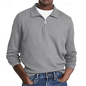 economico Polo classica da uomo-Per uomo Polo Polo con zip a un quarto Abbigliamento quotidiano Data Zip a un quarto Manica Lunga Moda Essenziale Semplice Cerniera Primavera Autunno Vestibilità regolare Nero Bianco Verde militare