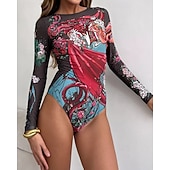 Χαμηλού Κόστους Rash Guards One Pieces-Γυναικεία Προστατευτικά Μαγιό Ολόσωμα μαγιό Γραφική Μπόχο Δίχτυ Προστασία UV Αναπνέει Μακρυμάνικο Μαγιό Σέρφινγκ Παραλία Διακοπές Άνοιξη