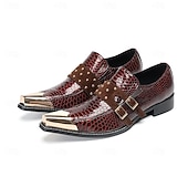economico Scarpe Eleganti Classiche-Men's Genuine Leather Burgundy Snakeskin Dress Shoes, Stylish Double Monk Strap Shoes for Weddings, Luxury Footwear for Groom and Wedding Guests