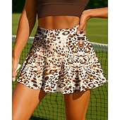billige Kjoler og shorts-Dame Dyr Leopard Uformelt skjørt Tennisskjørt Ermeløs Lapper Lomme 2 i 1 UPF50+ UV-bestandig Flerlag UV Beskyttelse Volleyball Tennis Badminton Shorts Skjørter Blå og Gul Skoggrønn Lys Kaffe Tennis