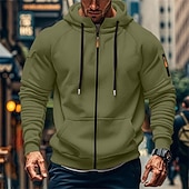 baratos hoodies básicos dos homens-Homens Moletom Full Zip Hoodie Moletom com zíper Azul Preto Branco Verde Tropa Vinho Com Capuz Tecido Zip Up Bolsos Desportos e Ar livre Casual Diário Roupa de rua Designer Básico Primavera Outono