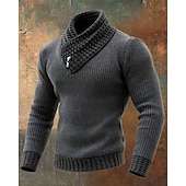 baratos suéter pulôver masculino-Homens Suéter Pulôver suéter Suéter de malha Estriado Tricotar Tops regulares Tricotado Côr Sólida Gola Alta Moda Roupa de rua Casual Roupa Diária Roupa Outono Outono &amp; inverno Preto Vermelho M L XL