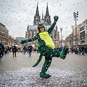tanie Kostium zwierzęcy-Piżama Kigurumi Wymyślny kostium Odzież nocna Zwierzę Dinozaur Kreskówka Ciepłe Piżama zabawny kostium Dla dorosłych Dla obu płci Mężczyźni i kobiety Święta Halloween Karnawał Impreza Spektakl