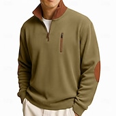 ieftine Tricouri din corduroy-Bărbați Cămasă Corduroy Tee Top Tricou cu maneca lunga Cămăși bărbătești cu petice la coate Manșon Lung Fermoar Vară Toamnă Toamna iarna Bloc Culoare Zilnic Casual Stil de strada Fermoar