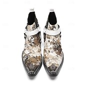 halpa Ensiluokkaiset nahkasaappaat-Miesten kukkakuvioiset valkoiset nahkaiset nilkkurit - muodikas solkiyksityiskohta rohkealla kukkakuviolla, täydellinen katutyyliin ja rennoille tilaisuuksille