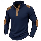 cheap Casual Henley Tee-Men's T Shirt Waffle Henley Shirt Tee Top Shirts With Elbow Patches Long Sleeve Color Block Fashion Designer Basic Patchwork Stand Collar Henley Casual Vacation Street Fall Spring &amp; Fall Fall