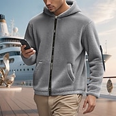 cheap Casual Jackets-Men's Winter Coat Teddy Coat Casual Jacket Outdoor Casual Thermal Warm Pocket Full Zip Fall Winter Plaid Streetwear Sports &amp; Outdoors Hooded Regular Dark Gray Black Navy Blue Khaki Jacket