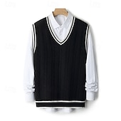 Χαμηλού Κόστους Ανδρικό μάλλινο πουλόβερ-Ανδρικό γιλέκο από κασμίρ υψηλής ποιότητας με λαιμόκοψη V από καθαρό μαλλί, κλασικό πλεκτό πουλόβερ, απαλό, ζεστό, αναπνεύσιμο