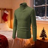 preiswerte Herrenpullover-Herren Pullover Strickpullover Gerippt Stricken Normale Oberteile Gestrickt Einfach Rollkragen Mode Basic Urlaub Alltagskleidung Bekleidung Herbst Winter Rote Armeegrün S M L