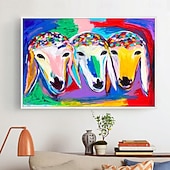 voordelige Schilderijen van dieren-Hang-geschilderd olieverfschilderij Handgeschilderde Horizontaal Dieren Tekenfilm Modern Zonder Inner Frame (Geen frame)