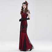 baratos Vestidos dos anos 1920-Conjunto Loucos anos 20 Anos 20 Até o Tornozelo Vestidos Vestido de Festa Roupa com acessórios Mangas curtas O Grande Gatsby Tamanhos Grandes Convidado do casamento Franjas Franjas Decote V Fantasia