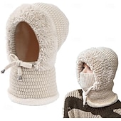  1-teiliges, gestricktes, mit Fleece gefüttertes Set aus Schal, Maske und Mütze (3-in-1), Winter-Gesichtsmaske 2026, Strickmützen, Kapuzenschal, Skimasken