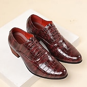 abordables Zapatos Oxford-Men's Burgundy Crocodile Patterned Faux Leather Dress Shoes - Elegant Footwear for Special Occasions and Evening Wear