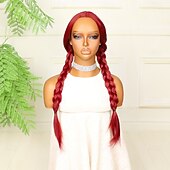 abordables Pelucas sintéticas de moda-Synthetic Wig Crochet Plaited Middle Part Braid Wig 24 inch Wine Red Synthetic Hair 24 inch Women's Soft Comfy Burgundy