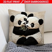 cheap Textured Throw Pillows-Panda Hug Design Linen Pillow Cover 2D Flat Print Modern Square Cushion Case with Zipper Closure Soft Decorative Throw Pillow Cover for Sofa Bedroom Living Room Decor