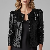 preiswerte Blazer &amp; Anzüge-Damen Wintermantel Warm Bequem Pailletten Öffnung vorne Mode Lässig Einfach Urlaub Straße Alltagskleidung Ausgehen Kurz Rundhalsausschnitt Normale Passform Langarm Oberbekleidung Schwarz Rosa Herbst