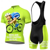 preiswerte Herrenbekleidungs-Sets-Herren Radtrikot mit Trägerhose Radtrikot Radtrikot mit Trägershorts Kurzarm Mountainbike MTB Straßenradsport Sommer Frühling Grün Cartoon Geometrisch Fahhrad Sonnenschutz UV-beständig 3D-Polster