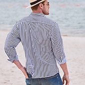 billiga Button Down-skjortor för män-Herr Skjorta Randig tröja Button Down skjorta Skjorta med krage Randig Bröllop Tillbaka till kontoret Svart Vit Rubinrött Marinblå Långärmad Kläder