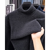 preiswerte Herrenpullover-Herren Pullover Fleece Pullover Strickpullover Gerippt Stricken Normale Oberteile Gestrickt Einfach Rollkragen Mode Basic Urlaub Alltagskleidung Bekleidung Herbst Winter Schwarz Marineblau M L XL